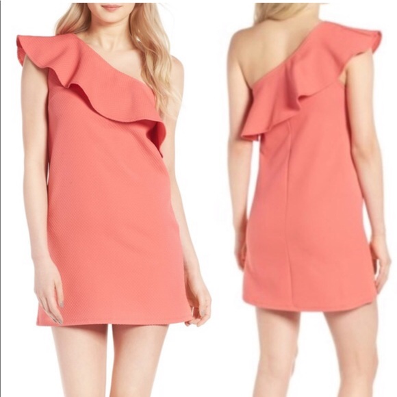 pink ruffle one shoulder dress